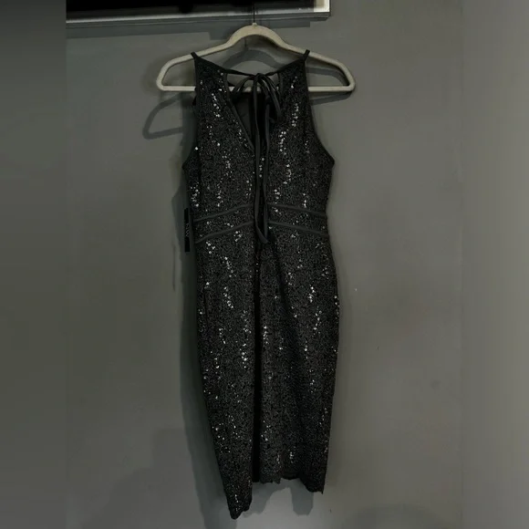 Silver, sequined, sleeveless dress with tie back - Picture 9 of 14